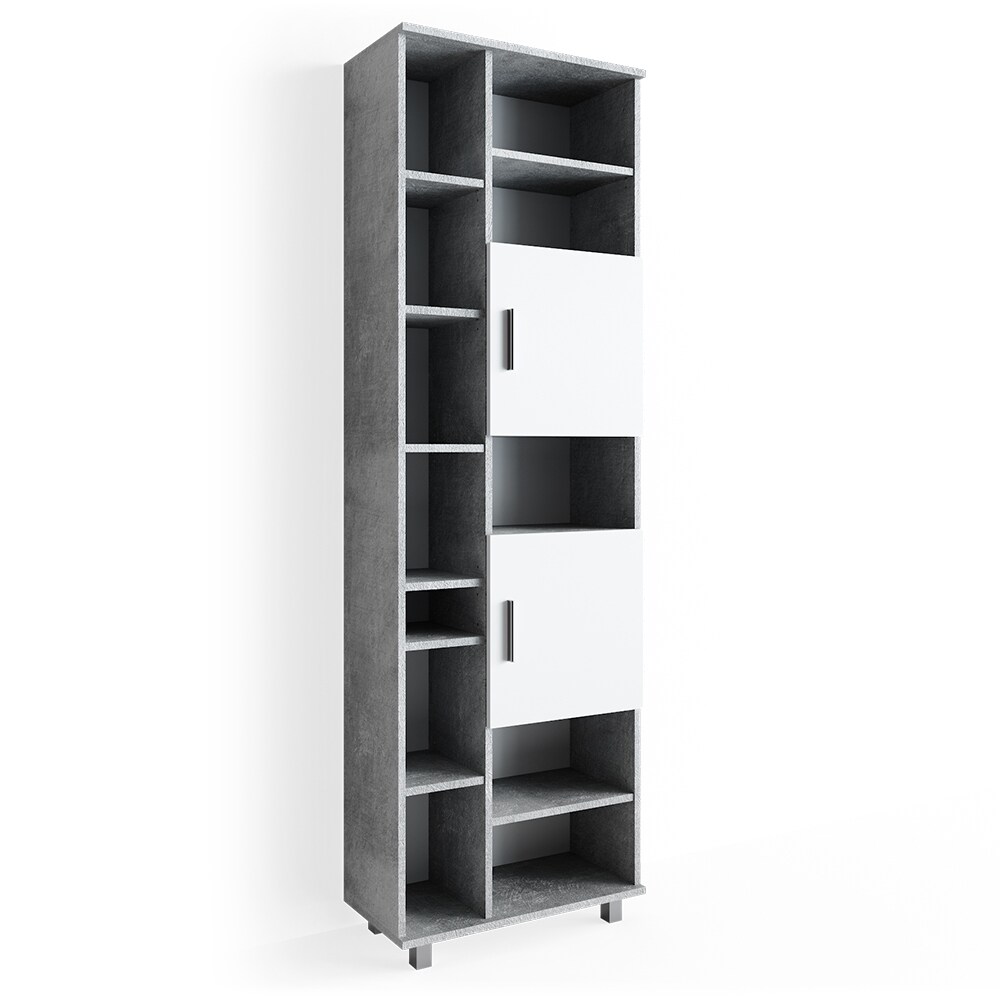VICCO Badschrank ILIAS 190 x 60 cm Weiß Beton - Hochschrank Regal Badregal