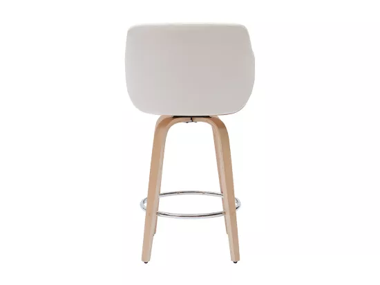 Tabouret de bar design pivotant 360° blanc et bois clair H65 cm LUCIEN