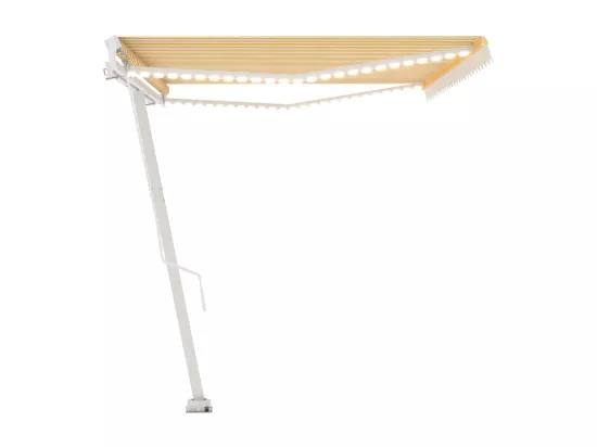 Auvent manuel rétractable avec LED 500x350 cm Jaune et blanc