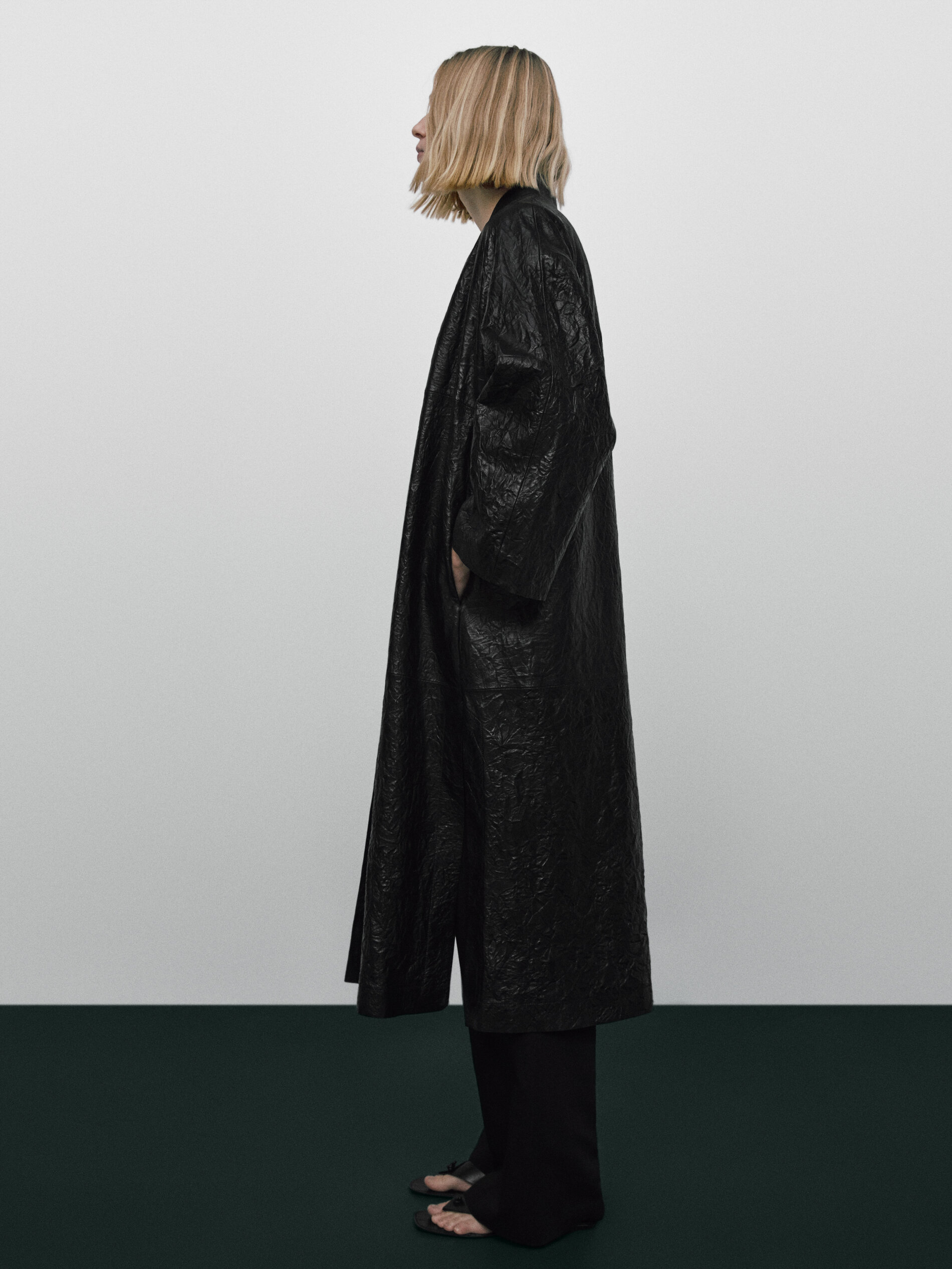 Kimono piel napa craquelada Edição limitada - NEGRO