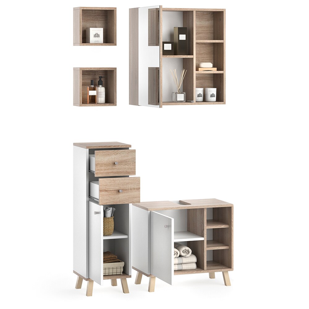 Vicco Badmöbelset Midischrank Waschtischunterschrank Spiegelschrank Senyo S/W