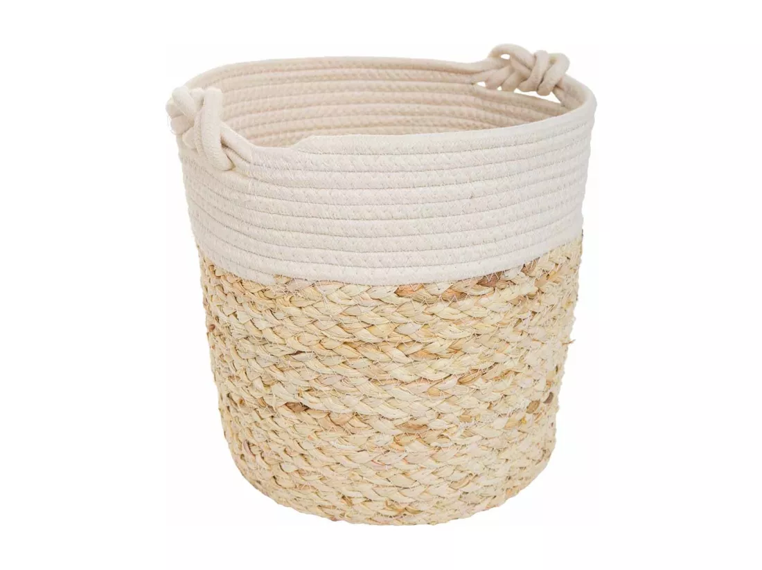 Panier en fibre naturelle et coton en brun D29,5x29
