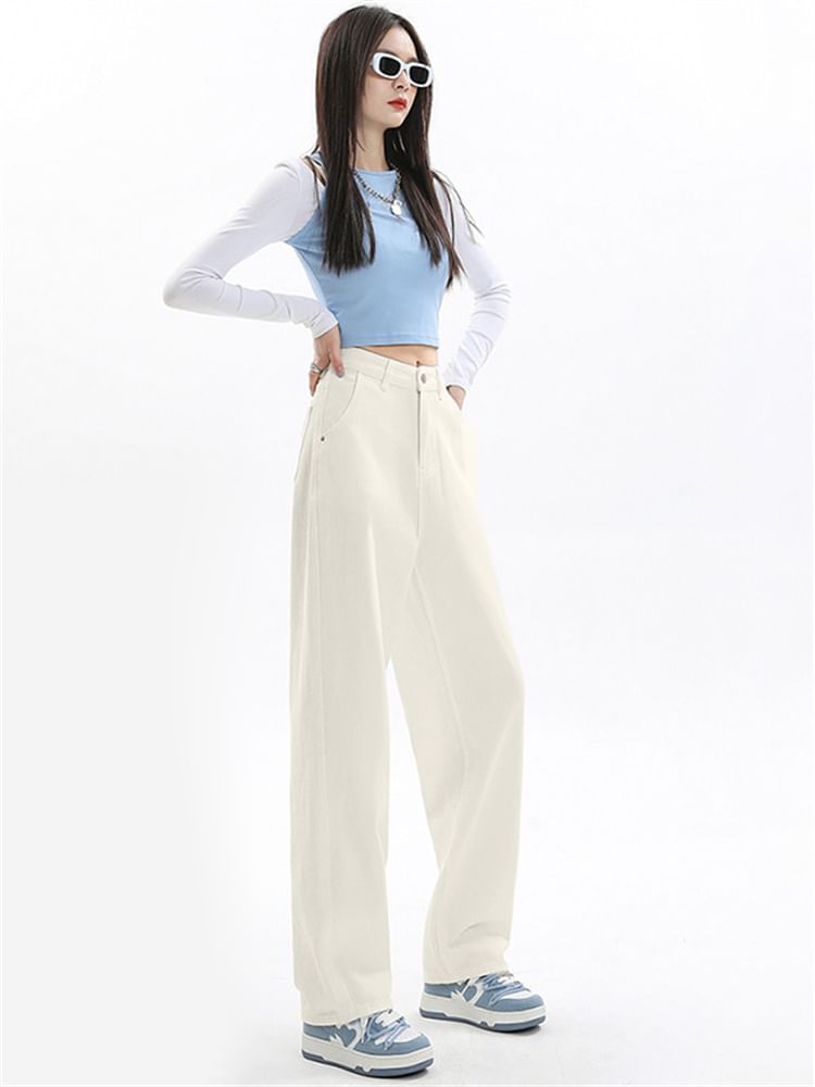 Pinatra - Hoge taille gewassen losse jeans