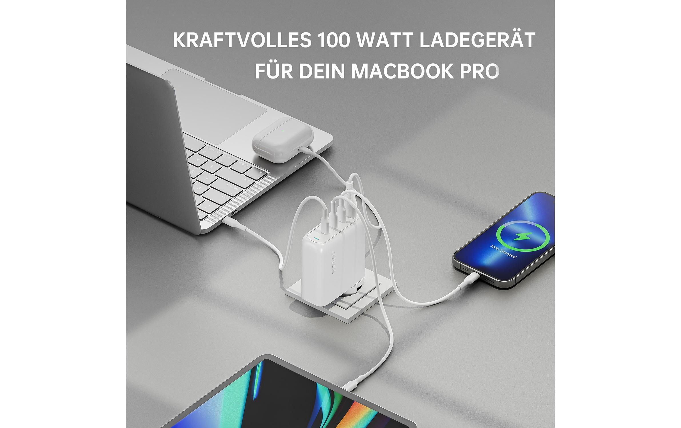 Ladegerät GaN Flex Pro 100W 3 USB-C+1 USB-A Travel EditionLadegerät GaN Flex Pro 100W 3 USB-C+1 USB-A, weiss, Travel Edition, GaN-Technologie