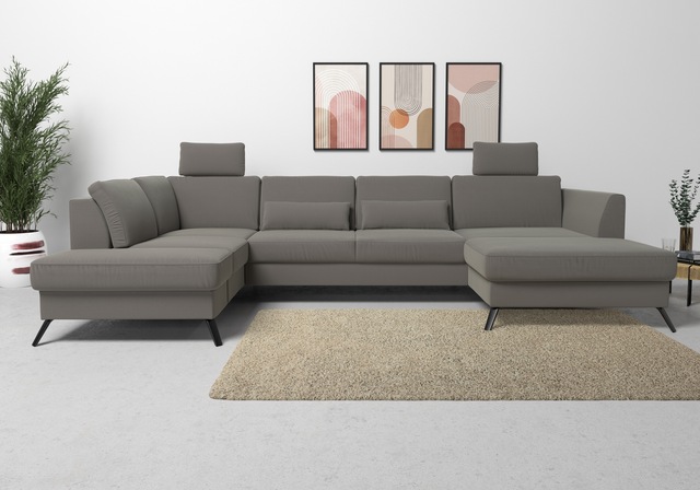 sit&more Wohnlandschaft »Olsen U-Form« inklusive Sitztiefenverstellung, wahlweise mit Bettfunktion, 15cm hoch
