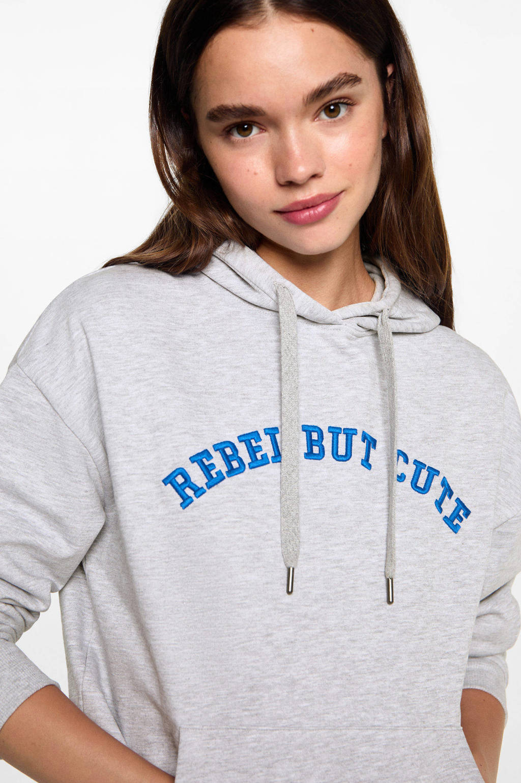 MANGO TEEN hoodie met tekst lichtgrijs melange