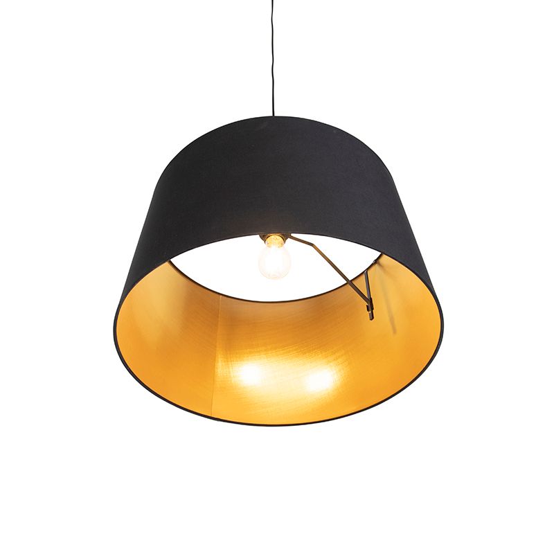 Hanglamp met katoenen kap zwart met goud 50 cm - Combi