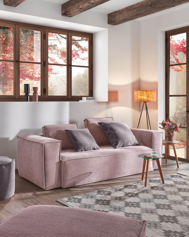 Kave Home Blok poef 90x70 roze corduroy