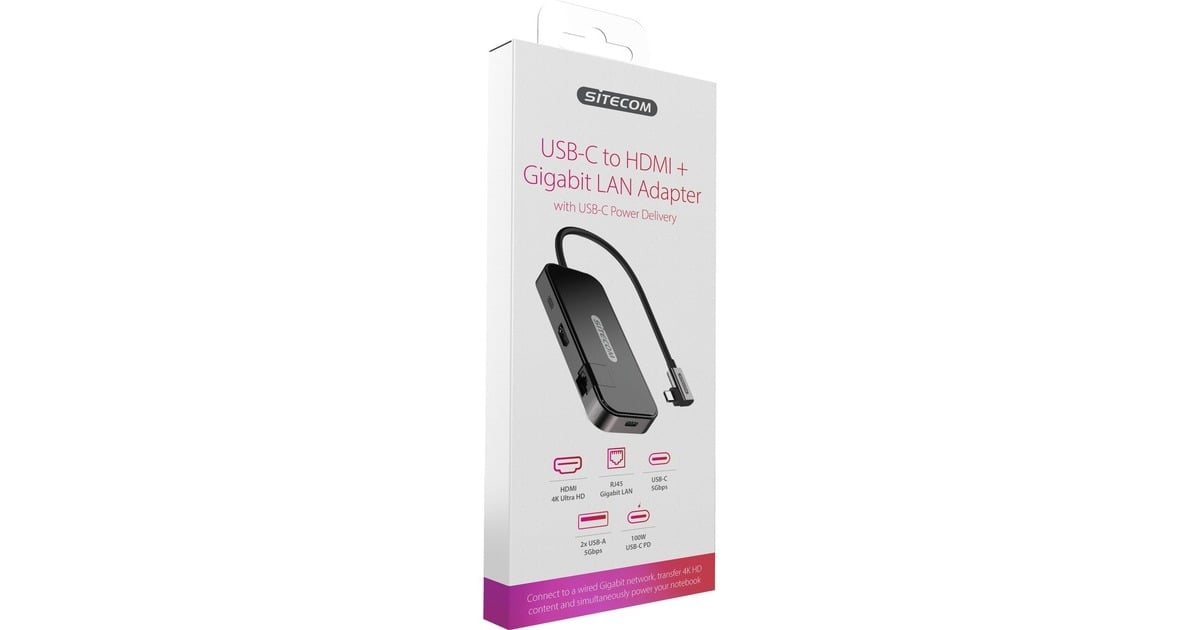 SitecomUSB-C to HDMI + Gigabit LAN Adapter  (Zwart)