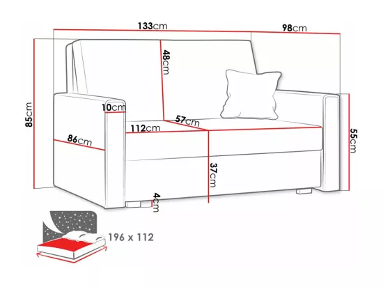Canapé convertible Columbus 206, Boîte de literie, 85x133x98cm