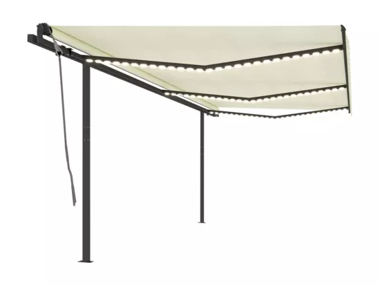 Auvent manuel rétractable avec LED 6x3,5 m Crème
