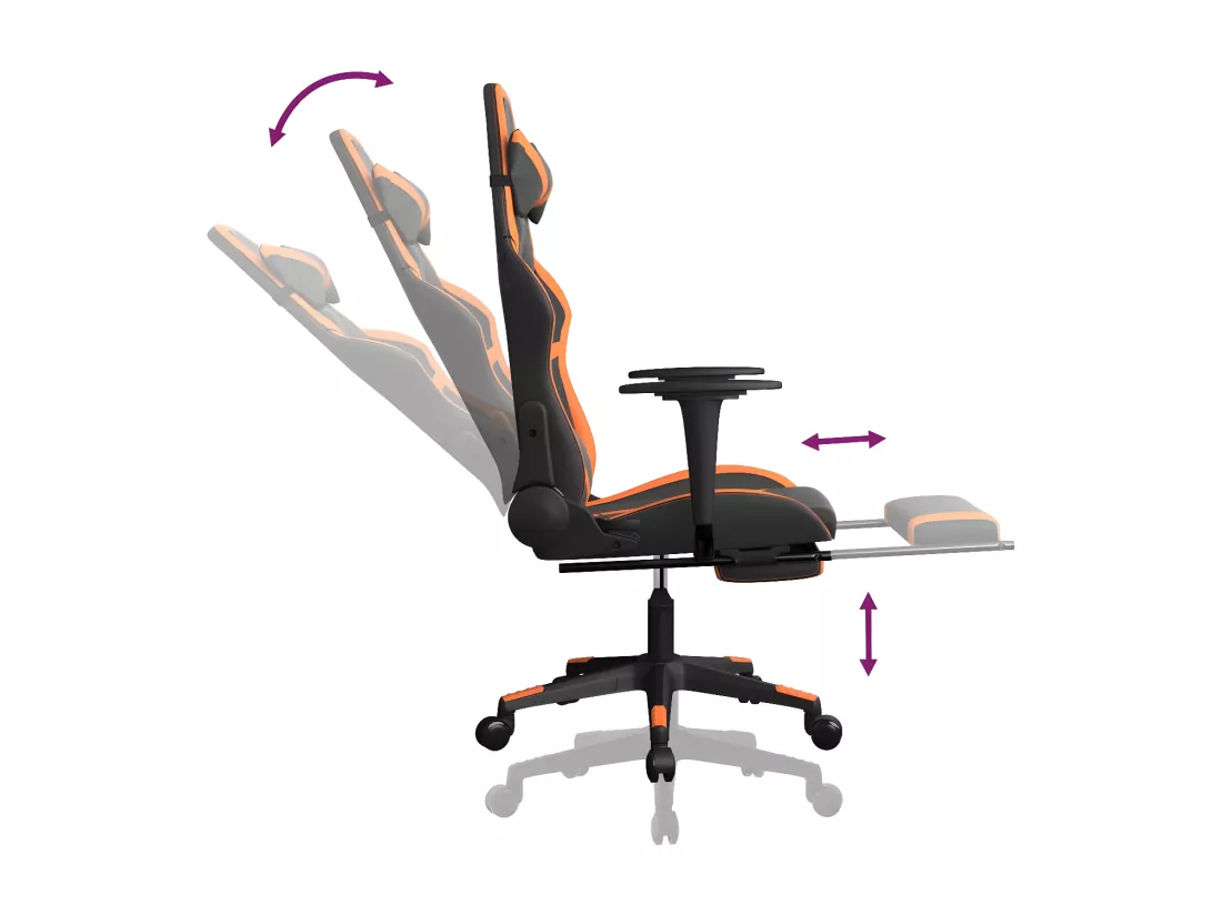 Chaise de jeu avec repose-pied Noir et orange Similicuir