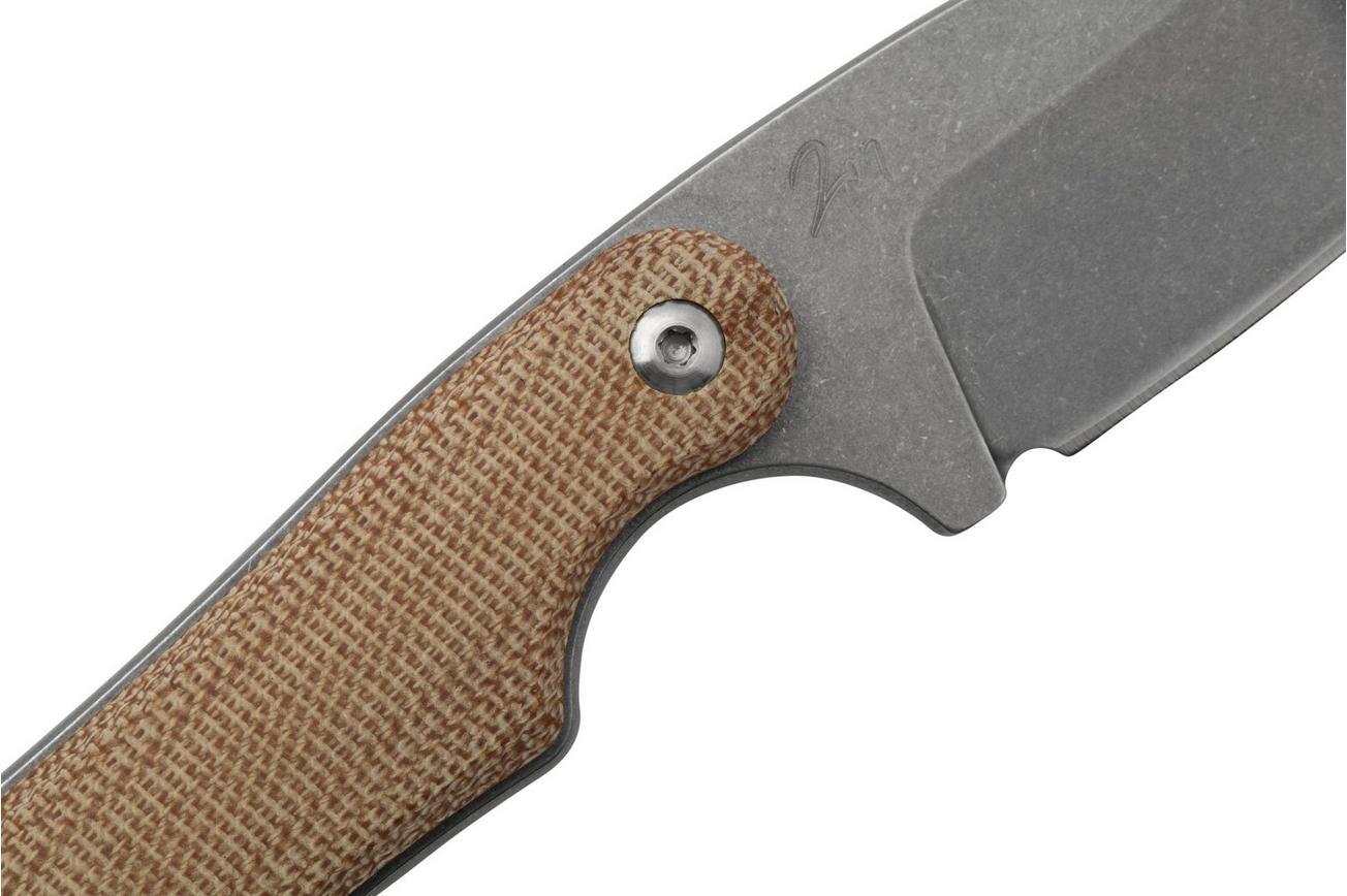 Mercury Kali N690 Stonewashed Sheepsfoot, Natural Canvas Micarta, vaststaand mes