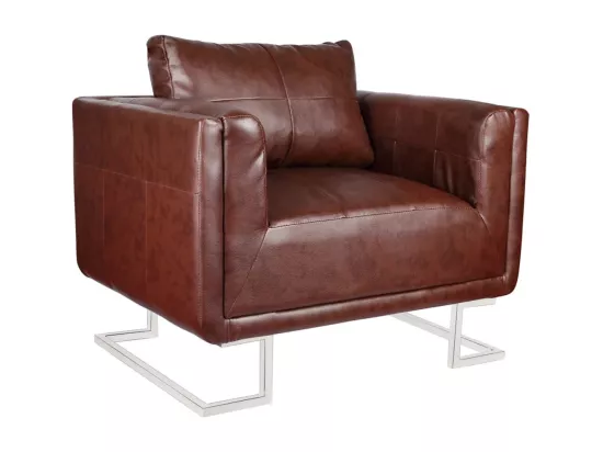 Fauteuil cube avec pieds chromés Marron Similicuir