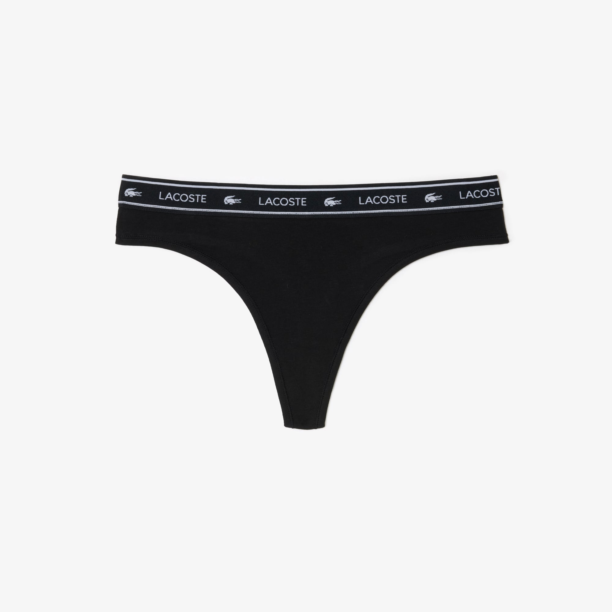 String avec ceinture siglée en coton stretch Culottes & bas - Noir - Lacoste - Femme