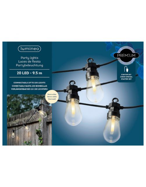 Lumineo Led Partylight Steady - Tuinverlichting - 9.5 m Zwart Warm Wit 20 Led