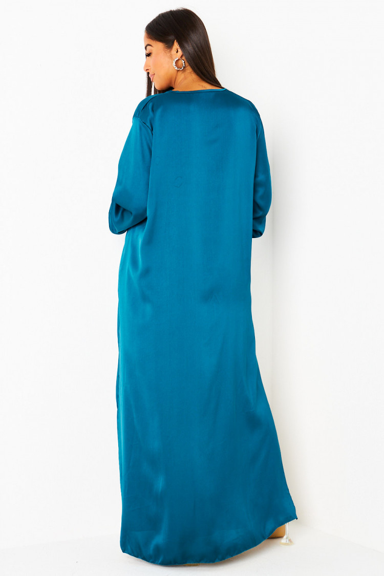 Ensemble 2 pièces blouse asymétrique bleu + jupe beige