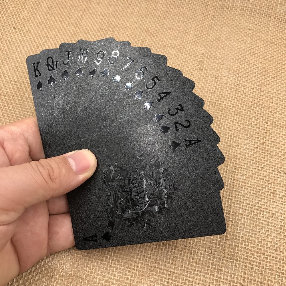 (54er Set) Poker Karten Deck Wasserfestes Jasskarten Spiel - Schwarz