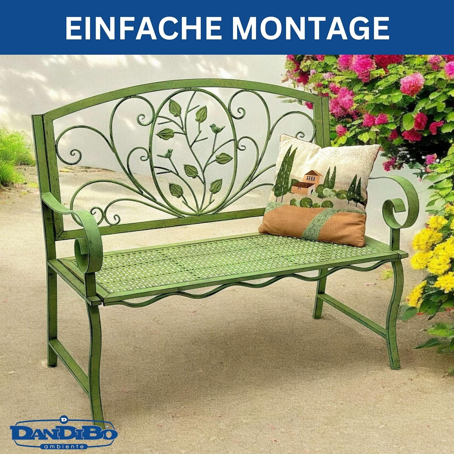 DanDiBo Gartenbank Rossa Wetterfest 2 Sitzer Metall Grün 110 cm 96593 Sitzbank Eisen Bank Garten Antik Parkbank