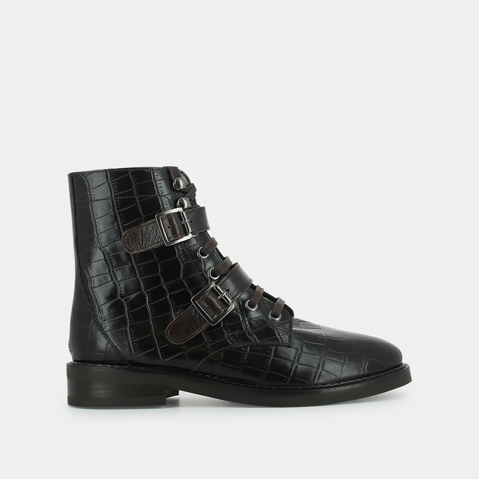 Bottines à boucles  en croco marron