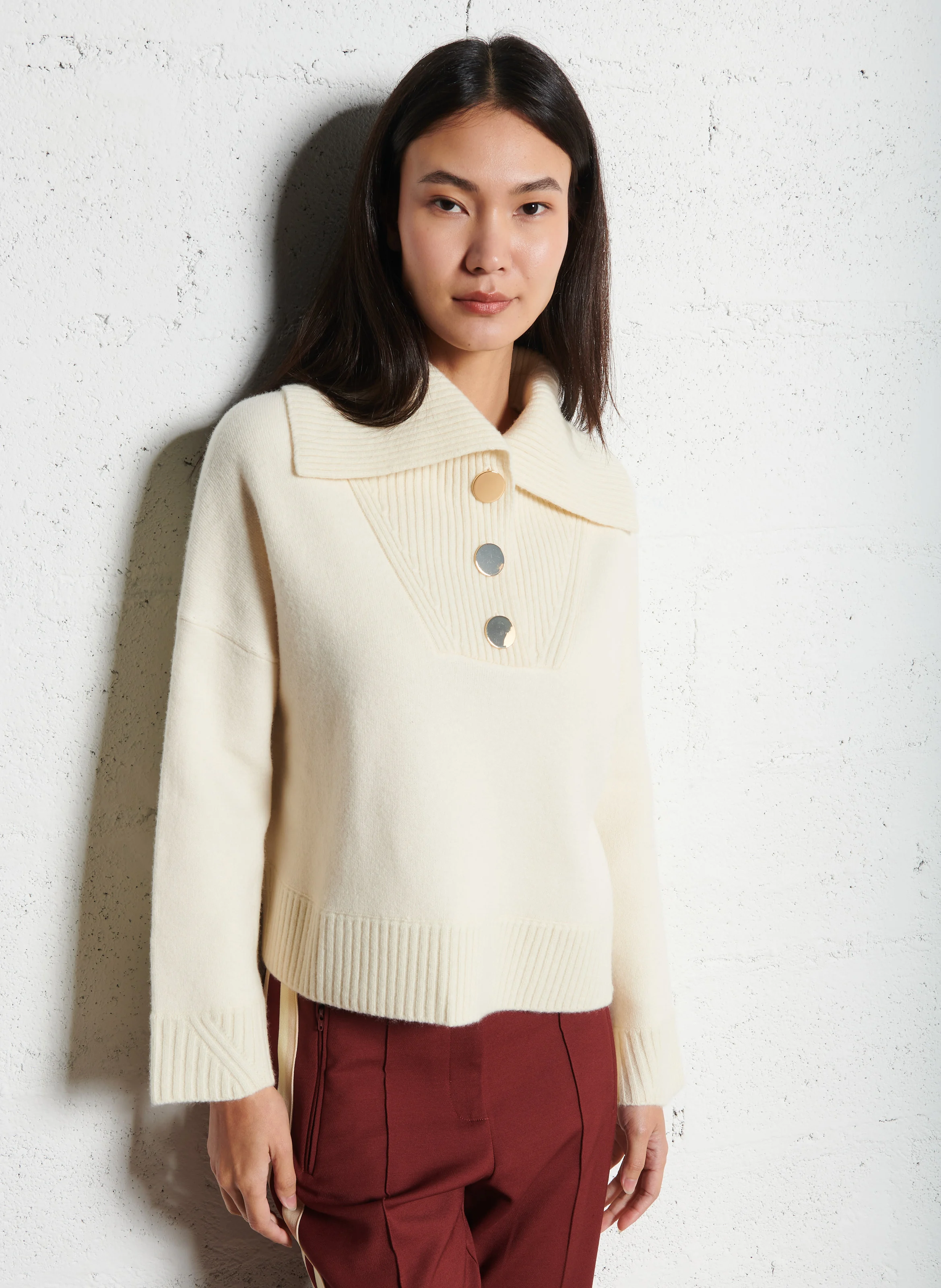 BIVA - Pull col rabattu ample en laine mélangée | Beige