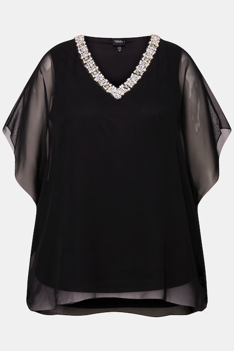 Chiffonbluse, doppellagig, V-Ausschnitt, Halbarm