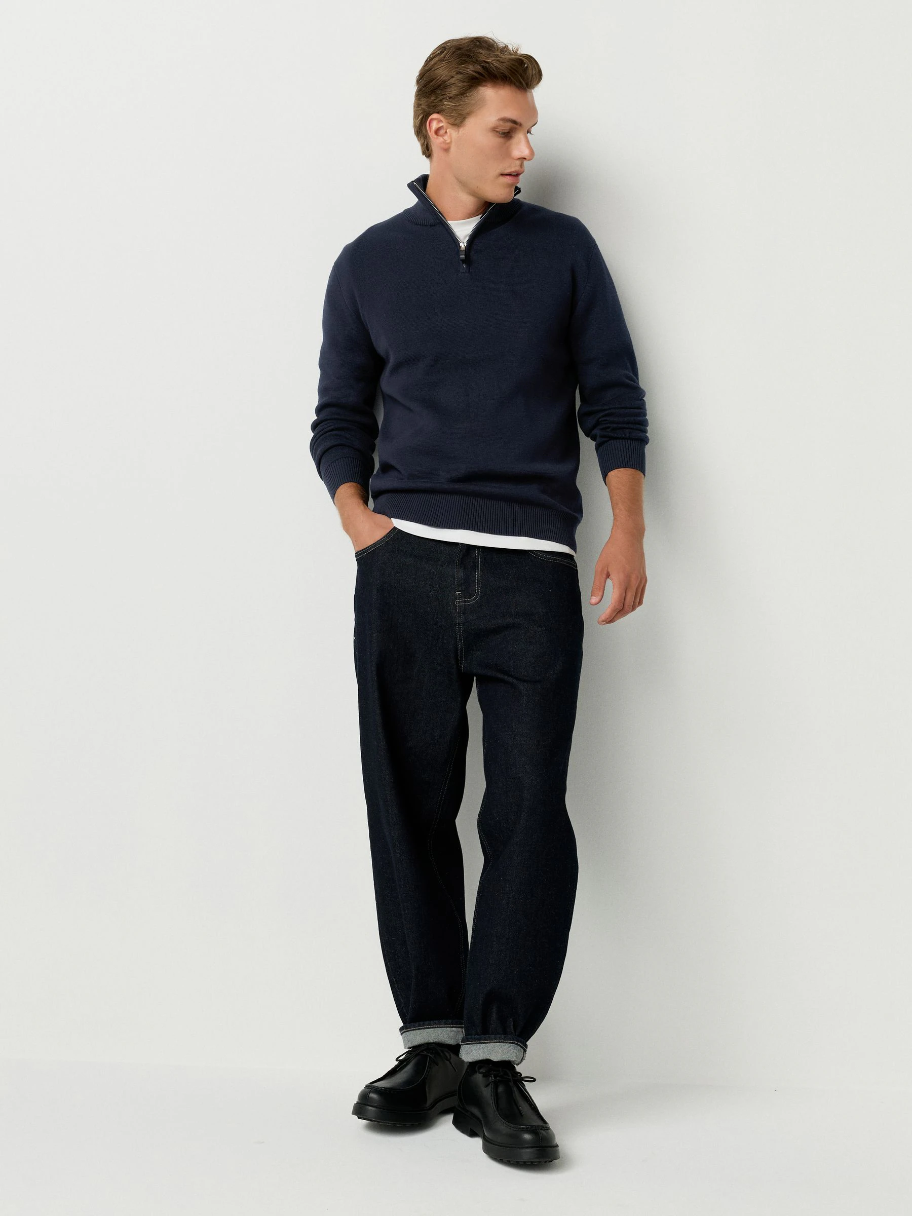 Zwart/marineblauw - Regular Fit Premium Kwart Rits Truien 2 Pakket