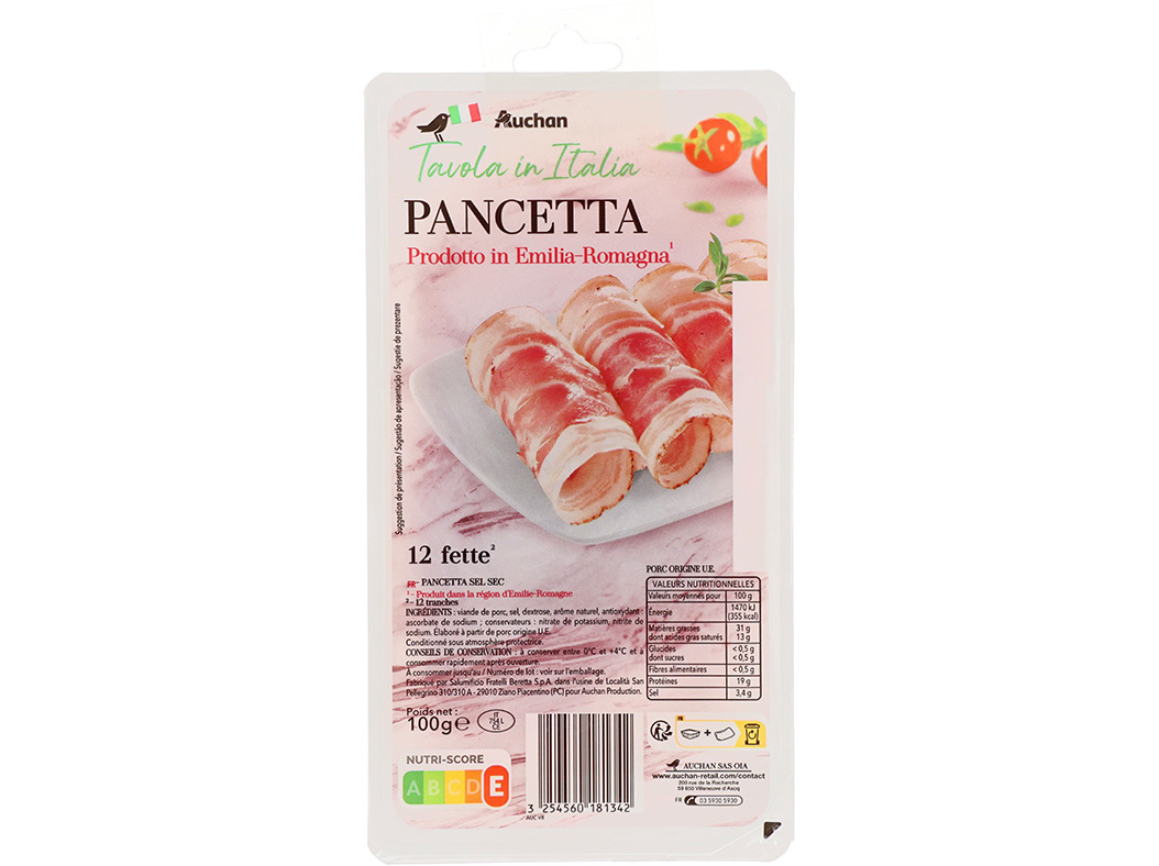 PANCETTA AUCHAN 12 FATIAS 100G