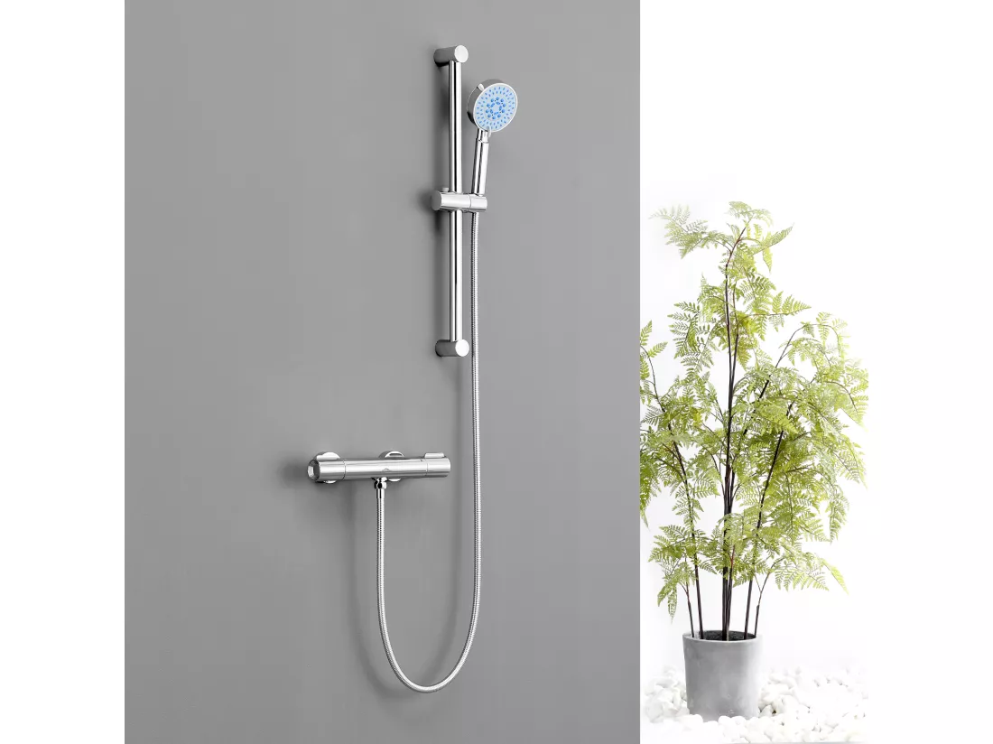 Mitigeur Thermostatique Douche Chromé,,Murale Robinet Thermostatique Douche avec Bouton Sécurisé à 38°C Anti-brûlure ,Mitigeur Douche Laiton