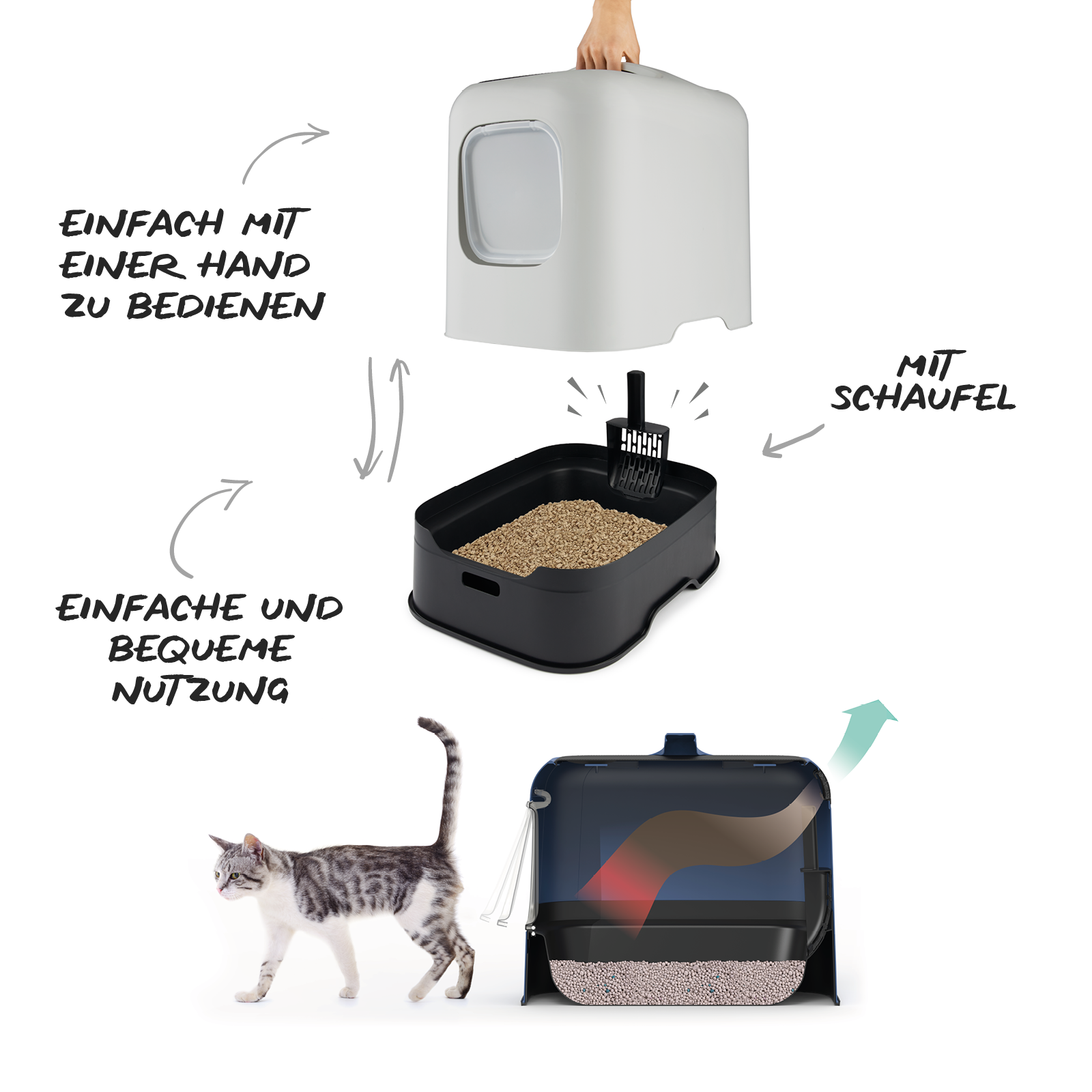 BIALA Katzentoilette Katzenklo inkl. Haube   Schaufel (4005208853) - Anthrazit