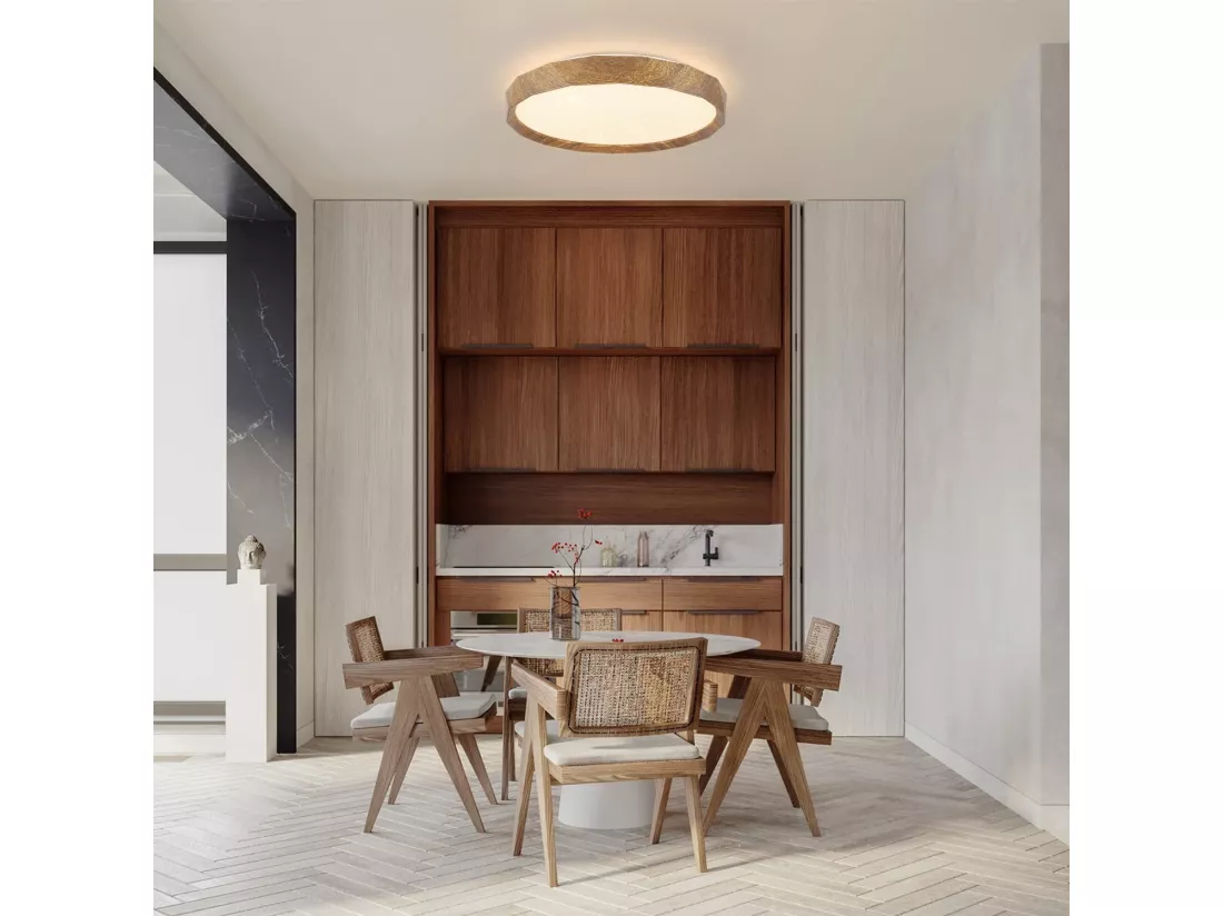 NETTLIFE Plafonnier LED 40cm, 43 W Rond Ciel Étoilé Intensité Variable avec Télécommande Aspect Bois Moderne pour Cuisine Couloir Salle à Manger