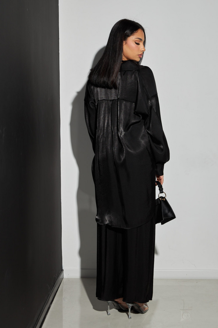 Ensemble 2 pièces chemise + pantalon satiné noir