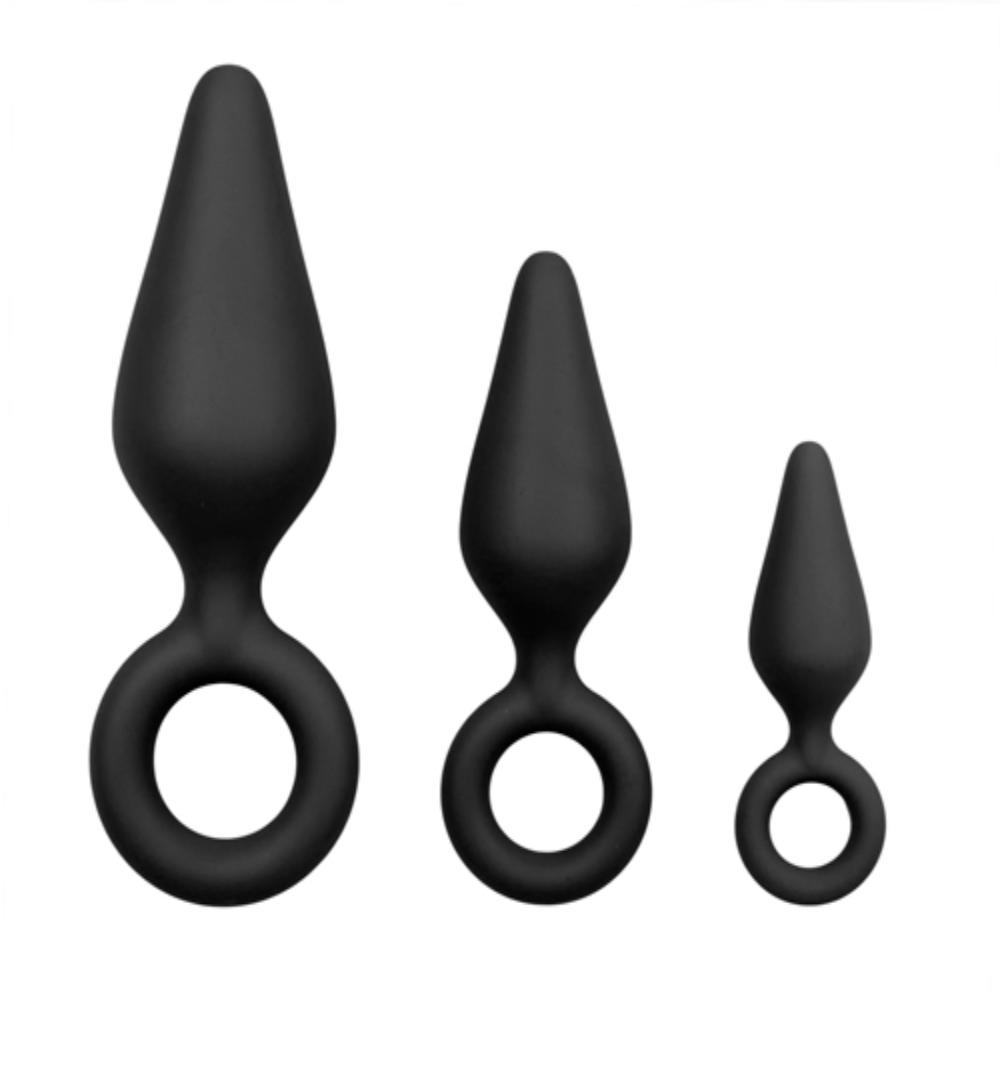 Easytoys Anal Collection Zwarte buttplugs met trekring – setje (3 stuks)