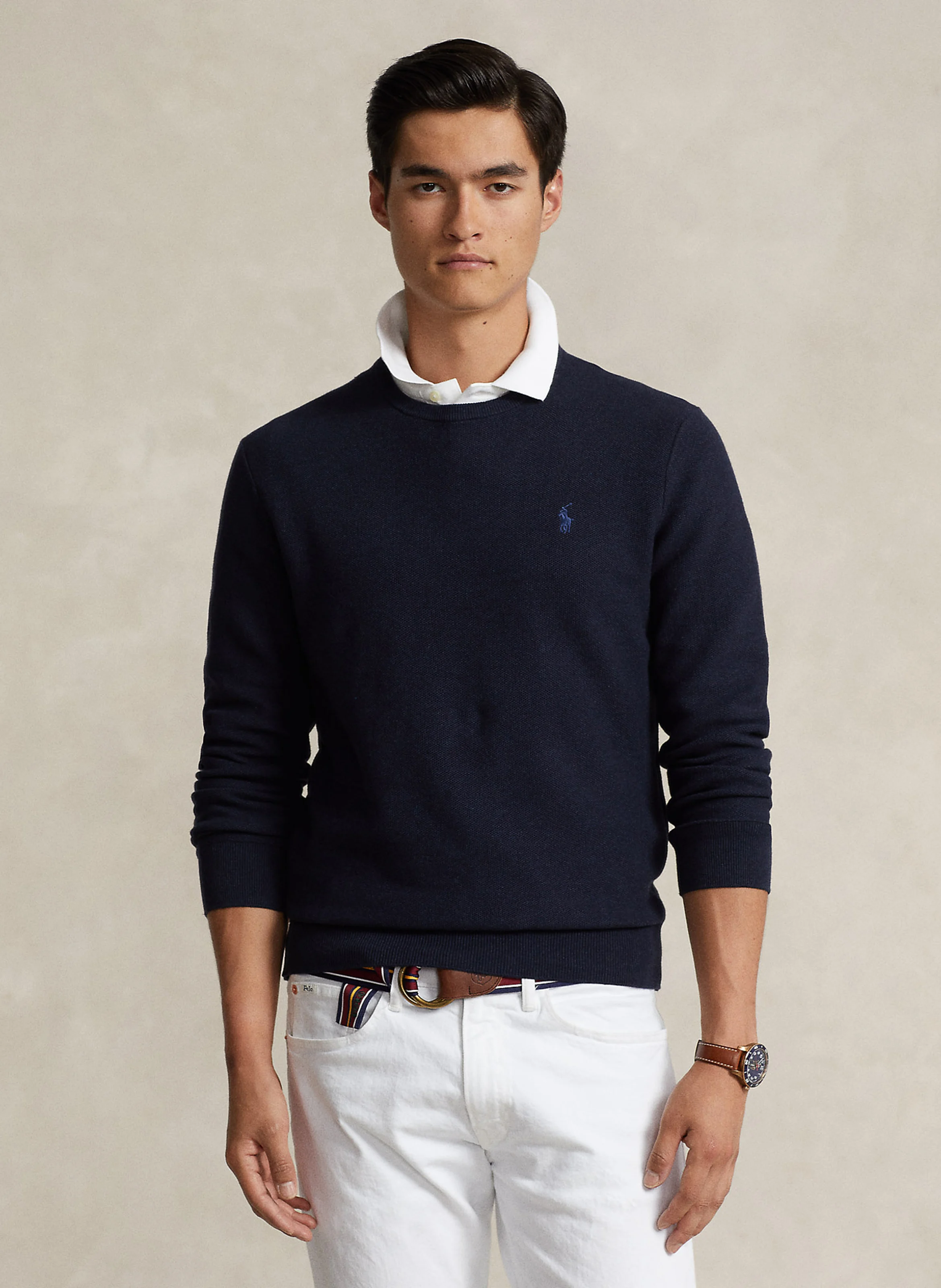 Pull droit col rond en coton | Bleu
