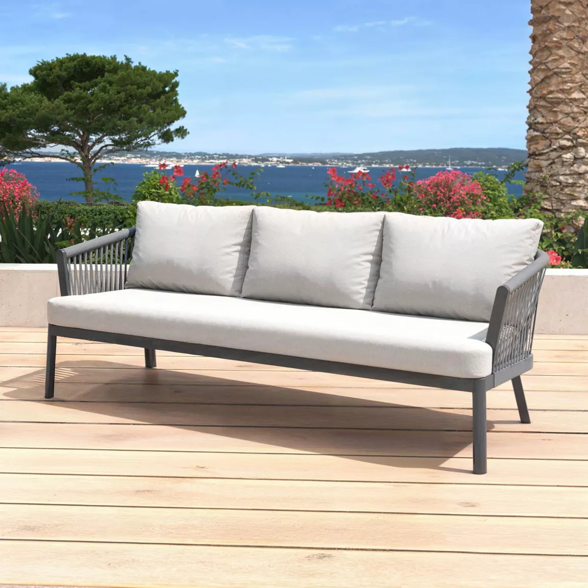 Canapé de jardin en aluminium 3 places Amalfi Gris anthracite et gris clair