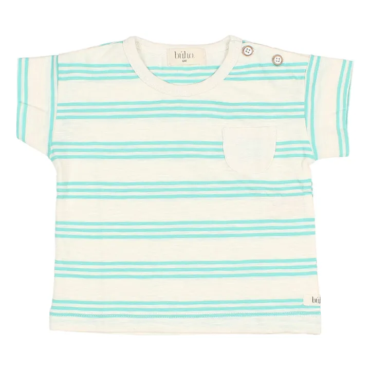 Búho T-shirt Rayé Coton Flammé Bébé | Bleu Vert