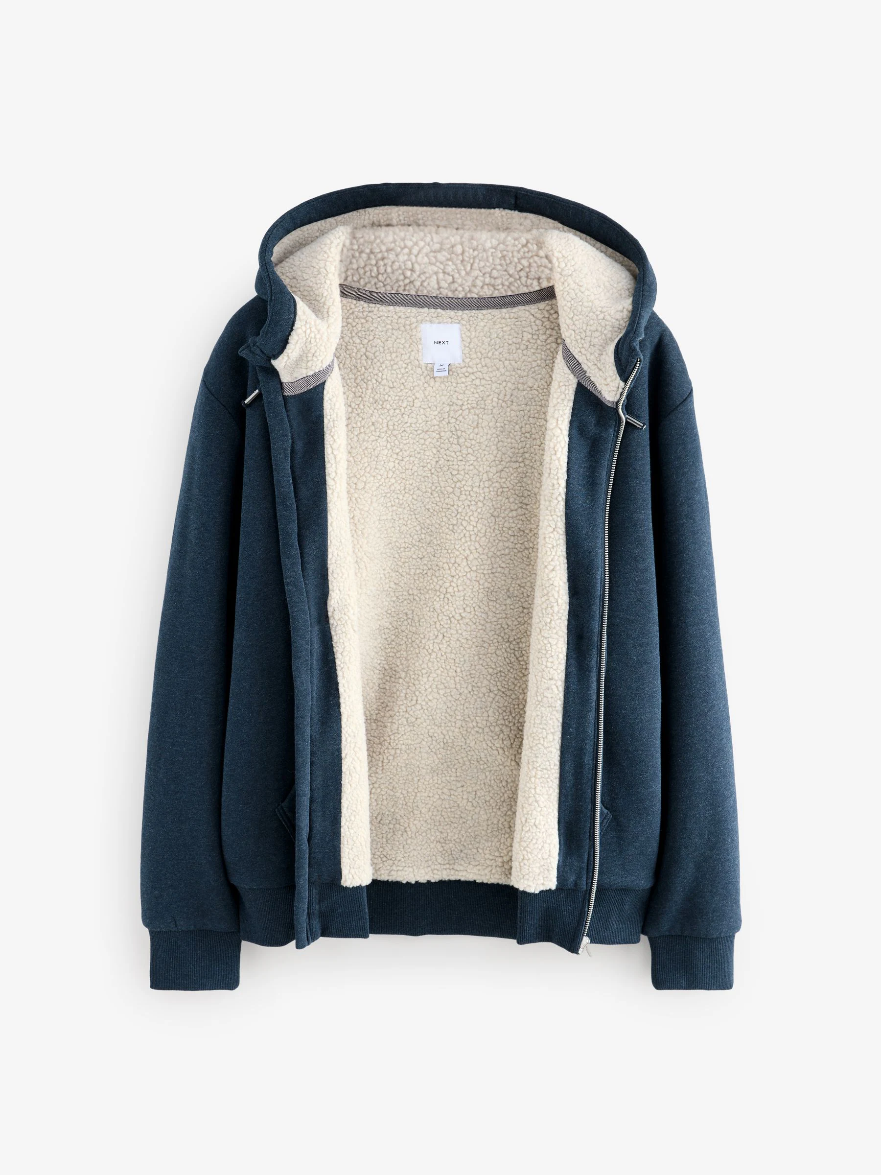 Donkerblauw - Borg hoodie met fleecevoering en volledige ritssluiting