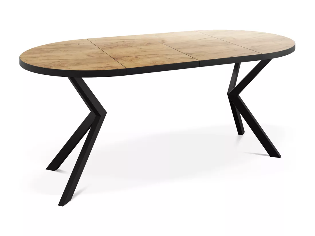 Table Ronde à Rallonges Pour La Salle à Manger - 120/196 Cm - Table Avec Pieds En Métal Noir - Compacte - Chêne Craft