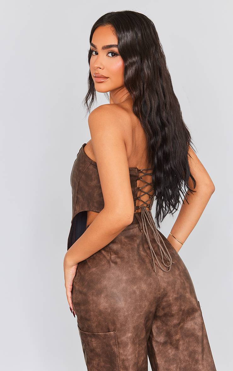 Washed Brown Top Corset Petite En Synthétique