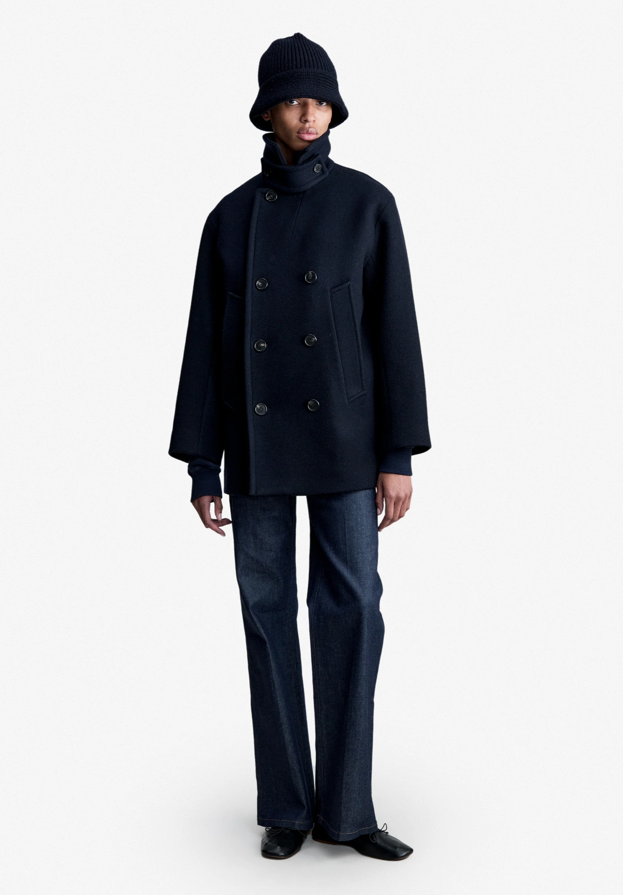 Caban en laine recyclée. - Dark navy