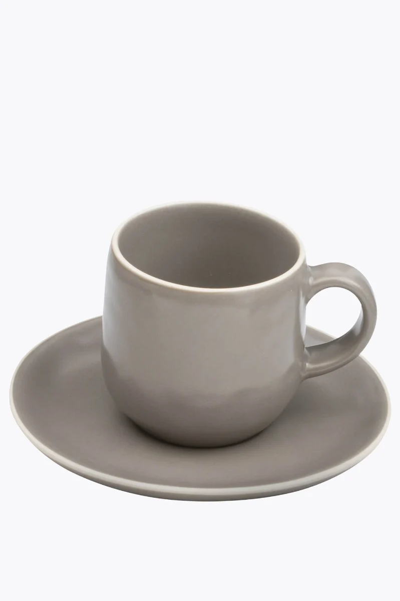 Molde Mandala Satin Matte Cappuccinotasse Grau mit Weißem Rand mit Untertasse