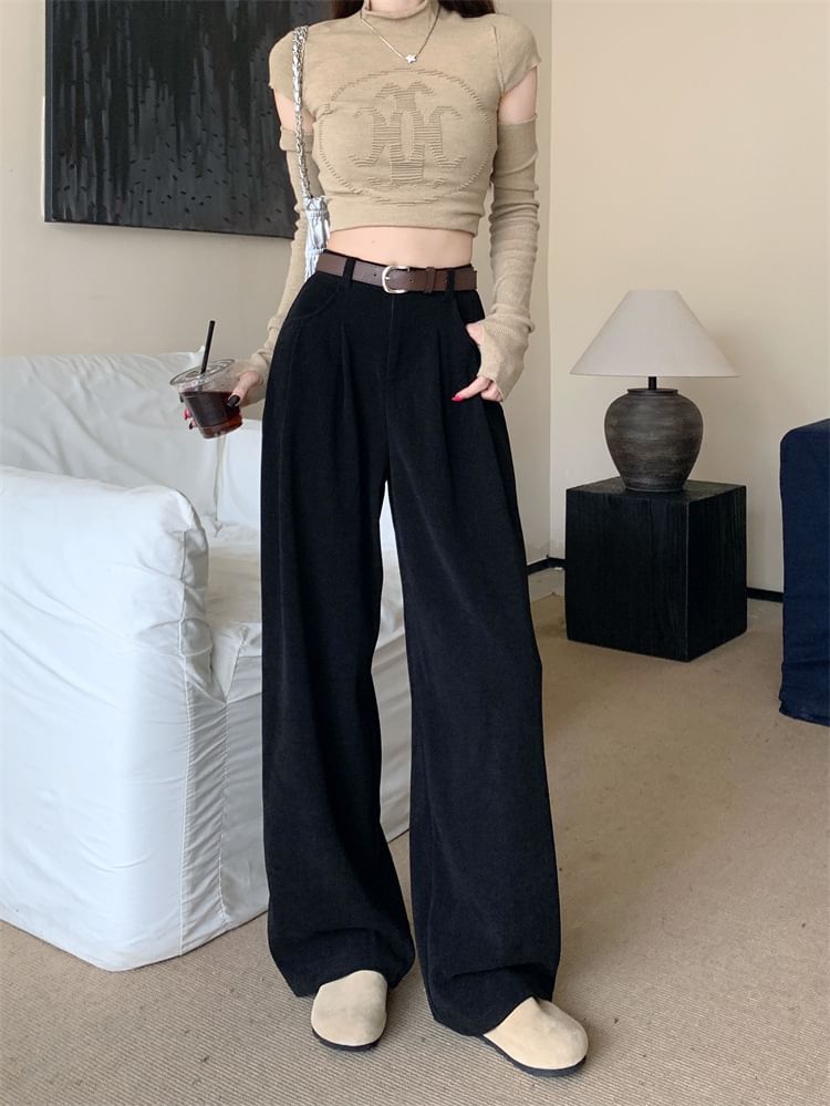 Ashlee - Corduroy broek met hoge taille en losse pasvorm