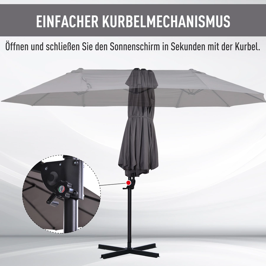 Outsunny Doppelschirm mit Kurbel dunkelgrau