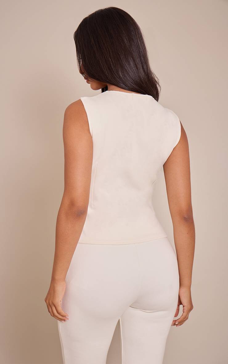 Crème Haut Sans Manches Boutonné En Interlock Petite