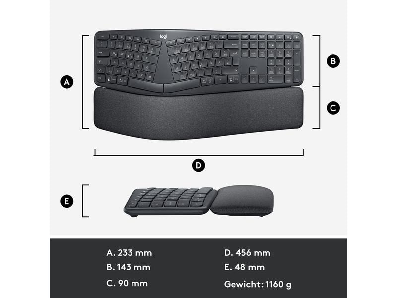 Logitech Tastatur K860 for Business Ergonomische und kabellose Tastatur mit Logi Bolt Empfänger