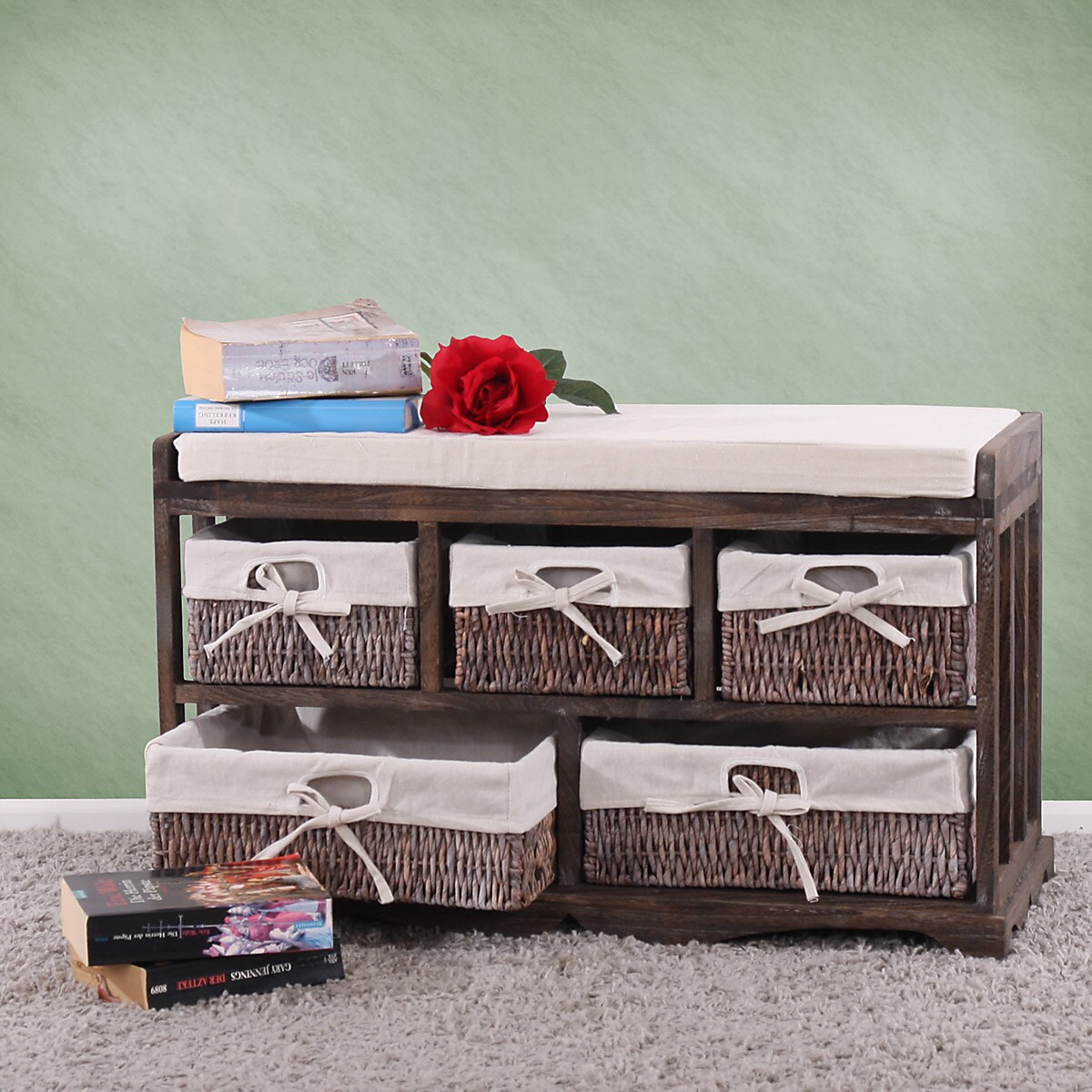 Kommode und Sitzbank mit 5 Schubladen, 45x77x36cm, Shabby-Look, Shabby Vintage ~ braun