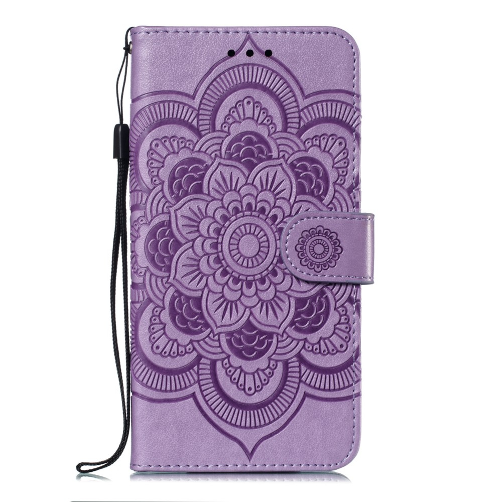 iPhone SE (2022/2020) / 8 / 7 Leder Tasche Wallet - Mandala Flowers Imprint in Lila