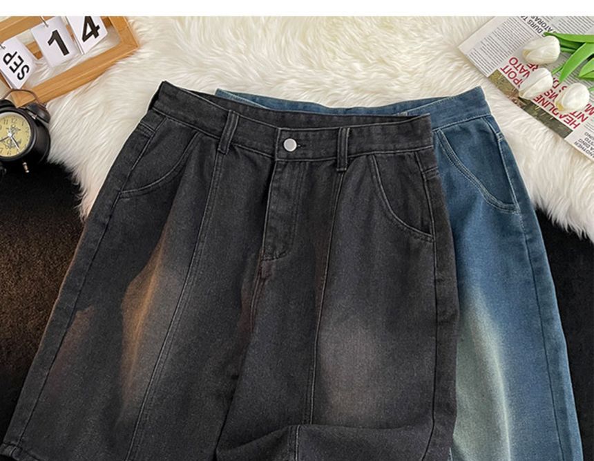 Mimiyox - Mid Rise Washed Denim Shorts