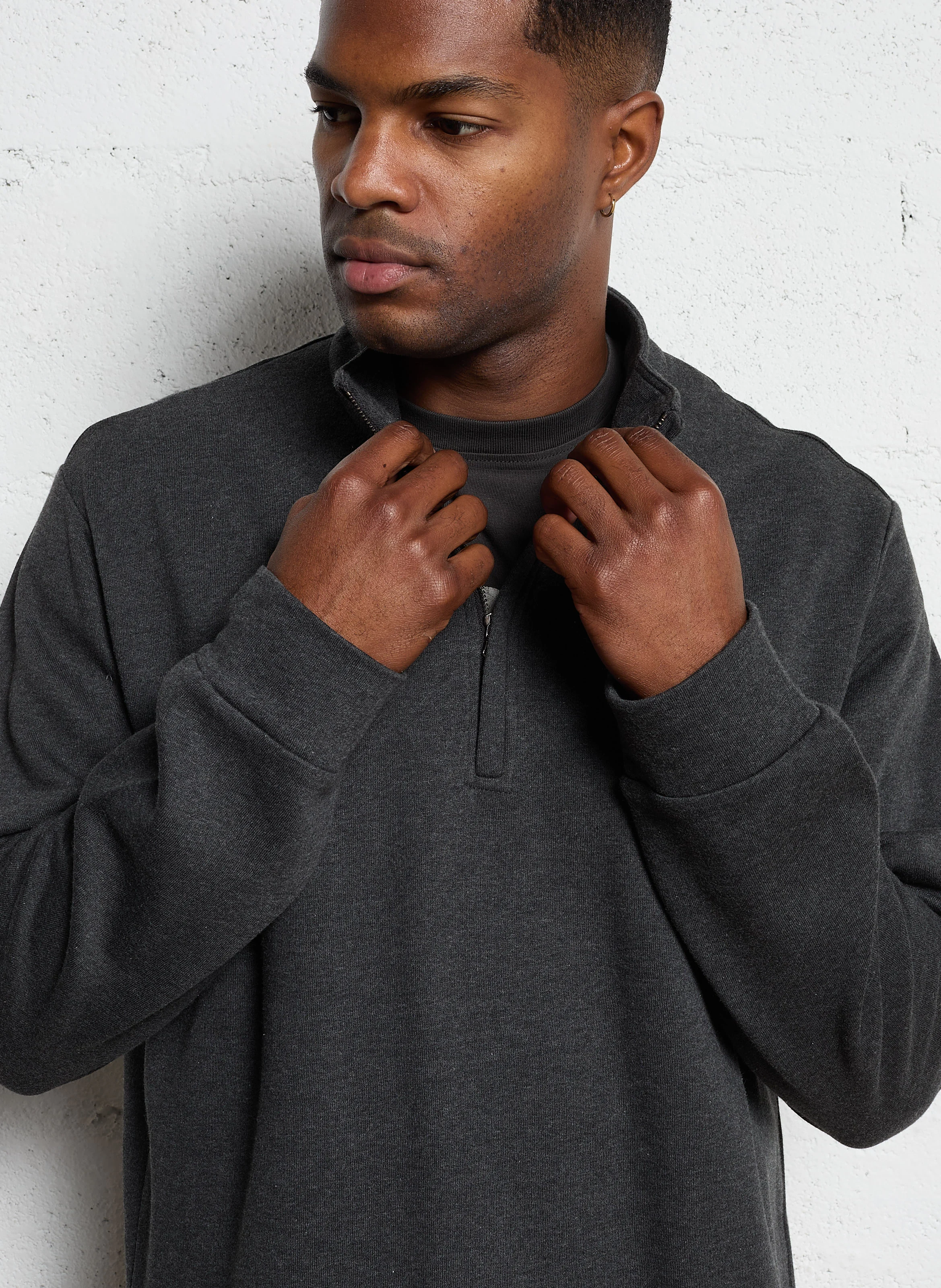 Sweat col camionneur en coton mélangé | Gris