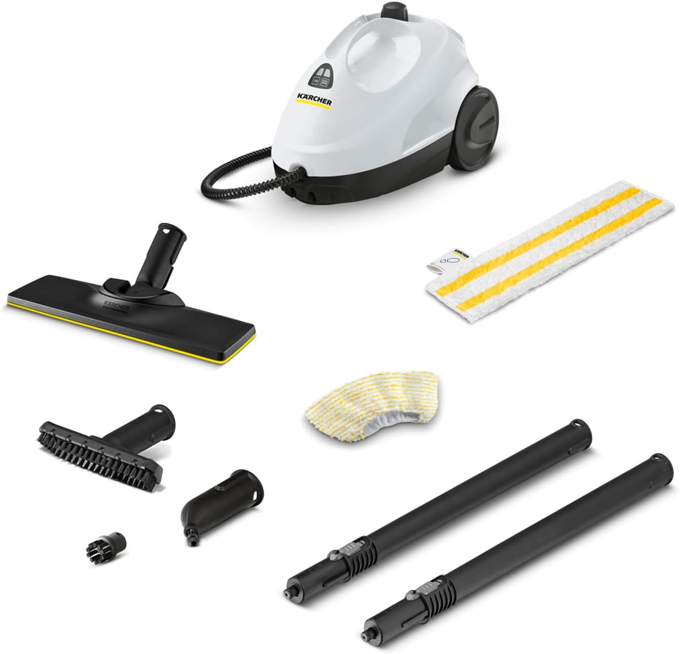 Kärcher Dampfreiniger SC 2 EasyFix, Dampfdruck: 3,2 bar, Aufheizzeit: 6,5 min., Leistung: 1.500 W, Flächenleistung: 75 m², Tank: 1 l, mit Bodenreinigungsset EasyFix, Düsen und Mikrofaserbezug, Weiss